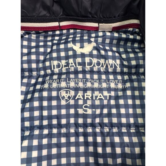 ARIAT Navy/White Packable Down Zip Front Jacket, Gingham Lining, Sz S - Picture 11 of 13
